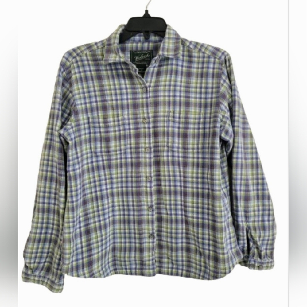 Woolrich Plaid Button-Up Flannel Shirt Women's Size Medium Cotton